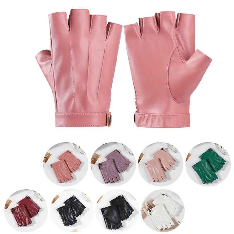 Fashion Female Leather Gloves Women High Quality Half Finger Gloves Fitness Bicycle Riding Gloves Men Driving Gloves