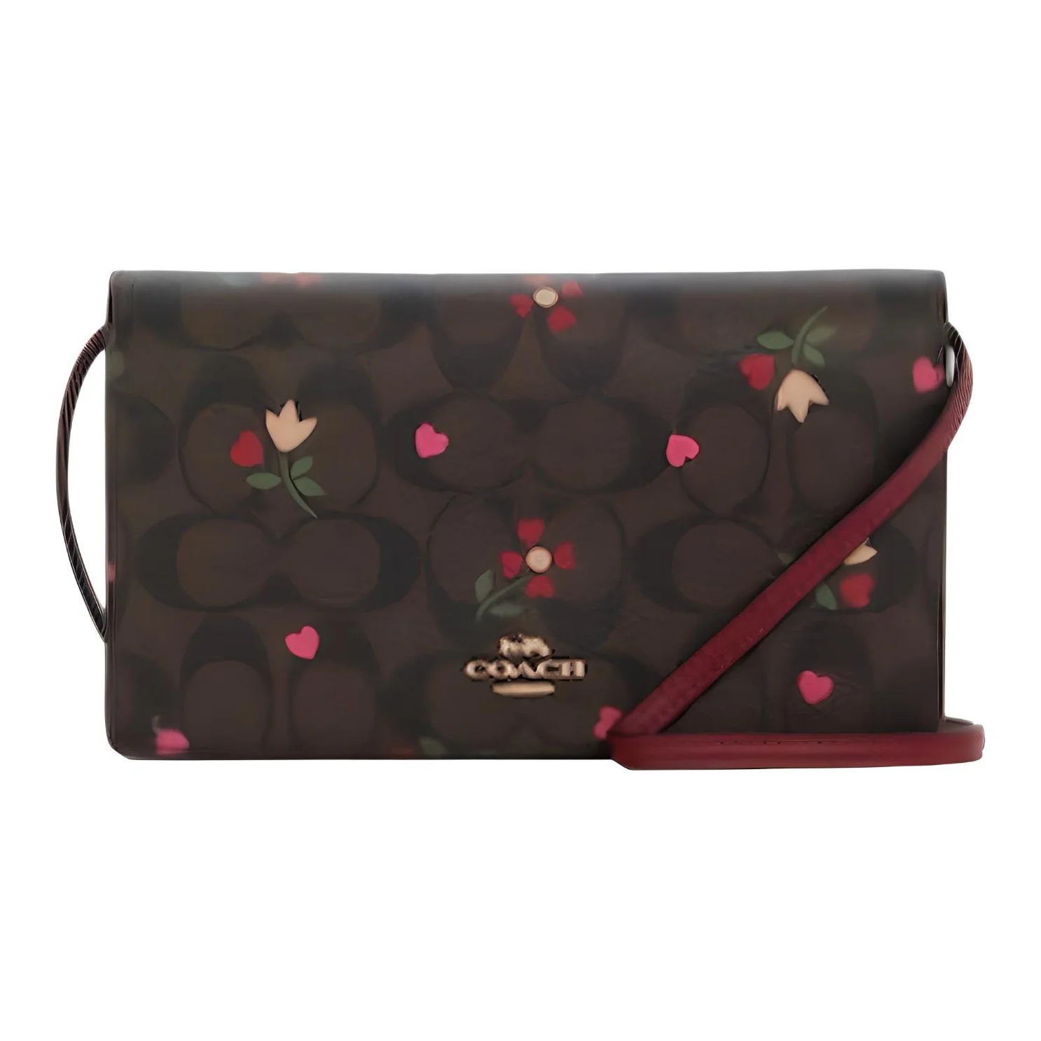COACH Anna Leather Envelope Bag, Crossbody Bag Small Women's Brown & Burgundy Multicolor C7656-IMBMC