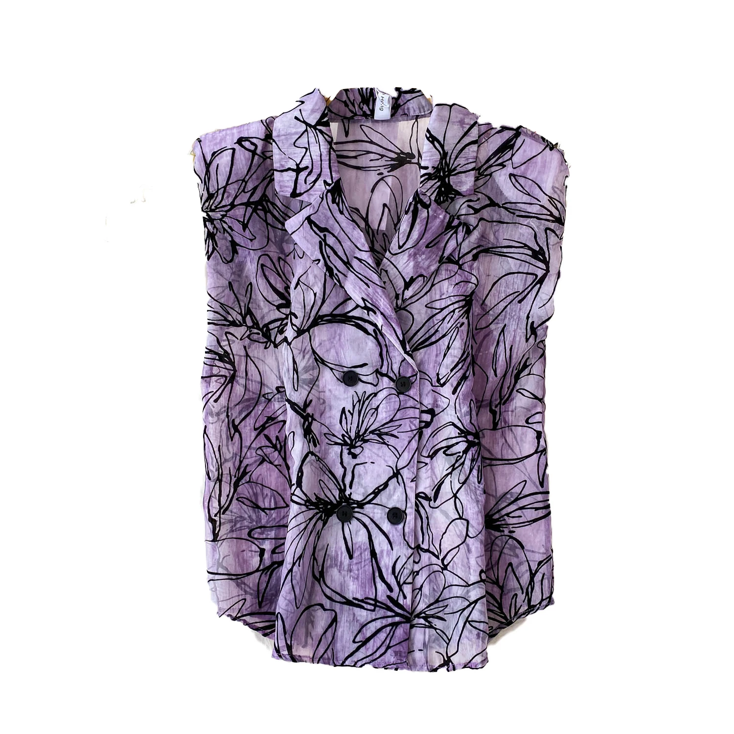 Blusa estampada para mujer, cuello de traje Svel holgado con almohadilla para el hombro, Top adelgazante con doble botón, Faion de viaje coreano