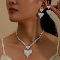 3pcs/set Fashion Pop Glitter Rhinestone Double Love Necklace Earrings Set for Party, Banquet, Wedding Jewelry