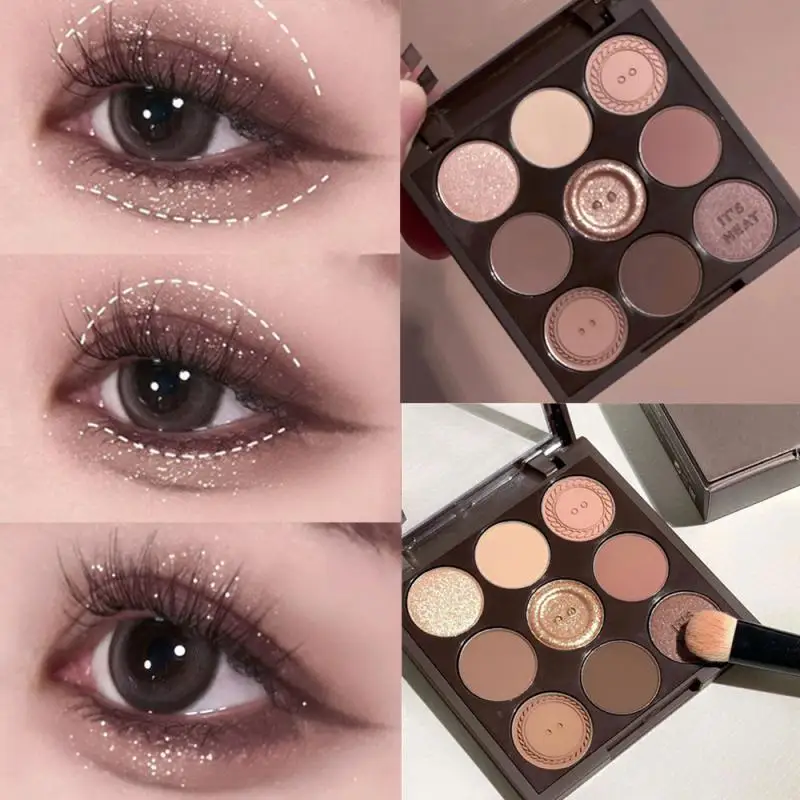 Paleta de Sombra Castanha Caramelo, 9 Cores Peroladas, Matte, Cor Terra, Lantejoulas Brilhantes, Pigmentos dos Olhos, Maquiagem Duradoura