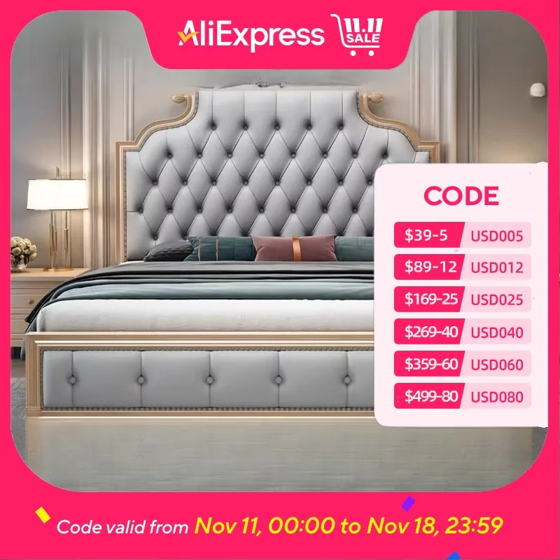 

King European Double Bed Wood Frame Modern Drawers Headboard Bed Frame Modern Queen Sleeping Cama Matrimonio Bedroom Furniture