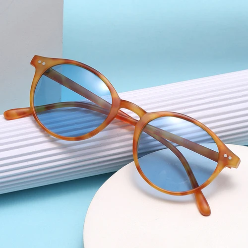 Imagen 2 del producto SO & EI gafas de sol polarizadas redondas de moda para mujer, gafas de sol Retro azules y verdes UV400 para hombre, gafas de sol con remaches Punk a la moda