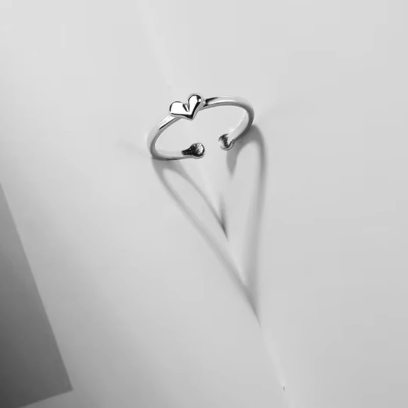 Hot Sale 925 Sterling Silver Heart Ring For Women Original Fine Jewelry Gift Open Adjustable Finger Ring