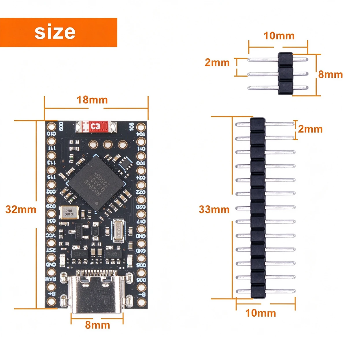 NRF52840 Pro Micro Development Board, Compatible nice!nano V2.0, BLE Wireless & Lithium Battery Charge Management Module