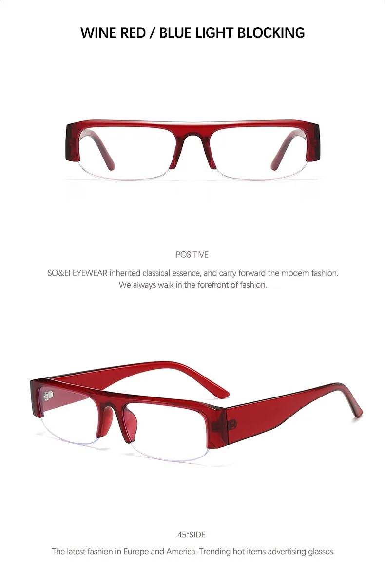 SO&EI Metallscharnier Kleine Rechteckige Sonnenbrille Photochrome Gläser UV400 Modische Halbrahmen Blaulichtfilter Brillengestelle – Detail 12