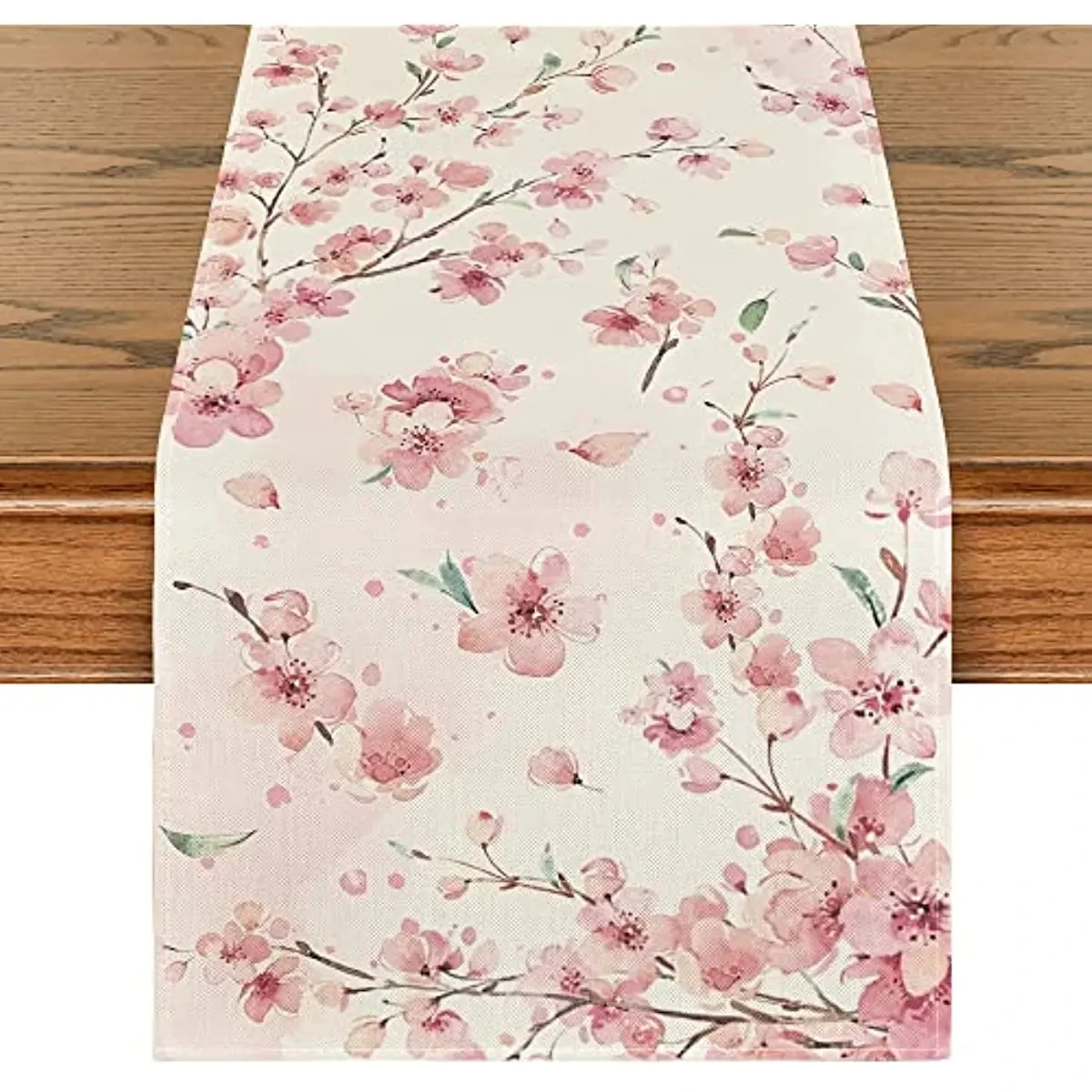 Spring Sakura Cherry Blossoms Branches Linen Table Runner Summer Kitchen Dining Table Decor Outdoor Picnic Wedding Party Decor