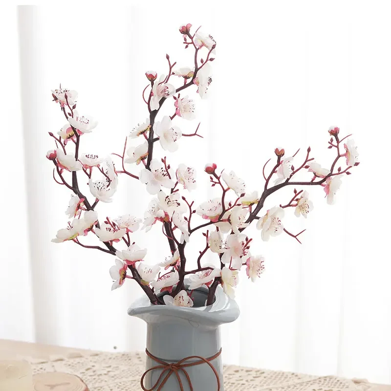 60cm Long Artificial Plum Flower Silk Petals Spring Winter Garden Potted Plants Wedding Scene DIY Home Bouquet Decoration Rose