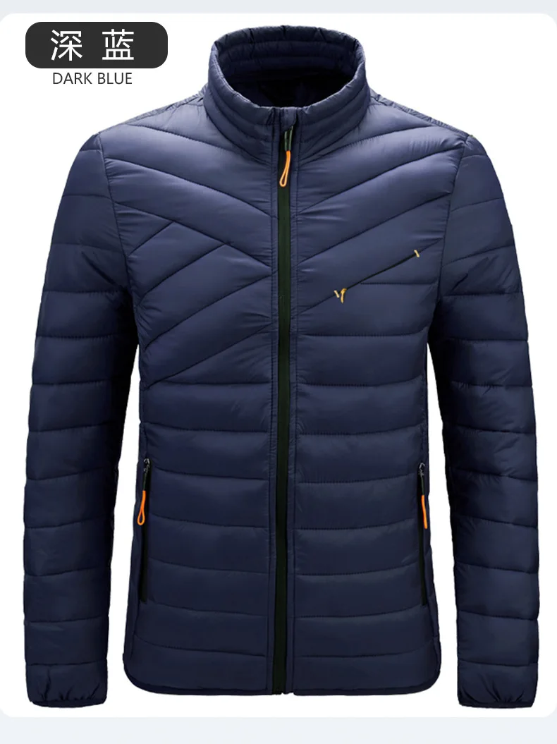 Men Stand Collar Parkas Men Faux Down Padded Jacket Men Lightweight Warm Winter Parkas Men Windproof Solid Color Warm Parkas