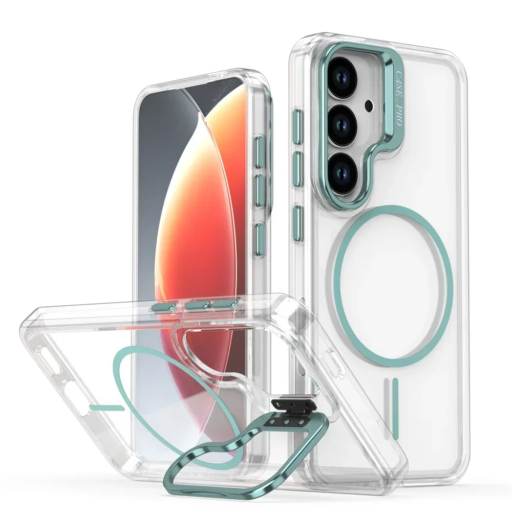 Luxuriöse Transparente Magsafe Magnetische Objektivschutz-Ständerhülle für Samsung S26 S25 Ultra S24 S23 Plus A57 A37 A56 A17 A36 A55 Cover