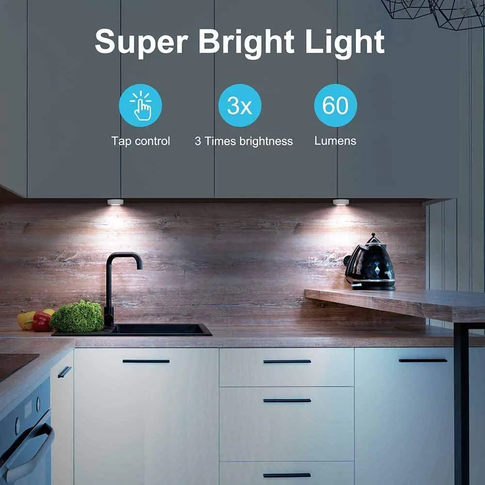 Battery Powered Tap Lights Wireless Interior Closet Wardrobe LED Night Light Under Cabinet Lamp Push Light for Kitchen Bedroom