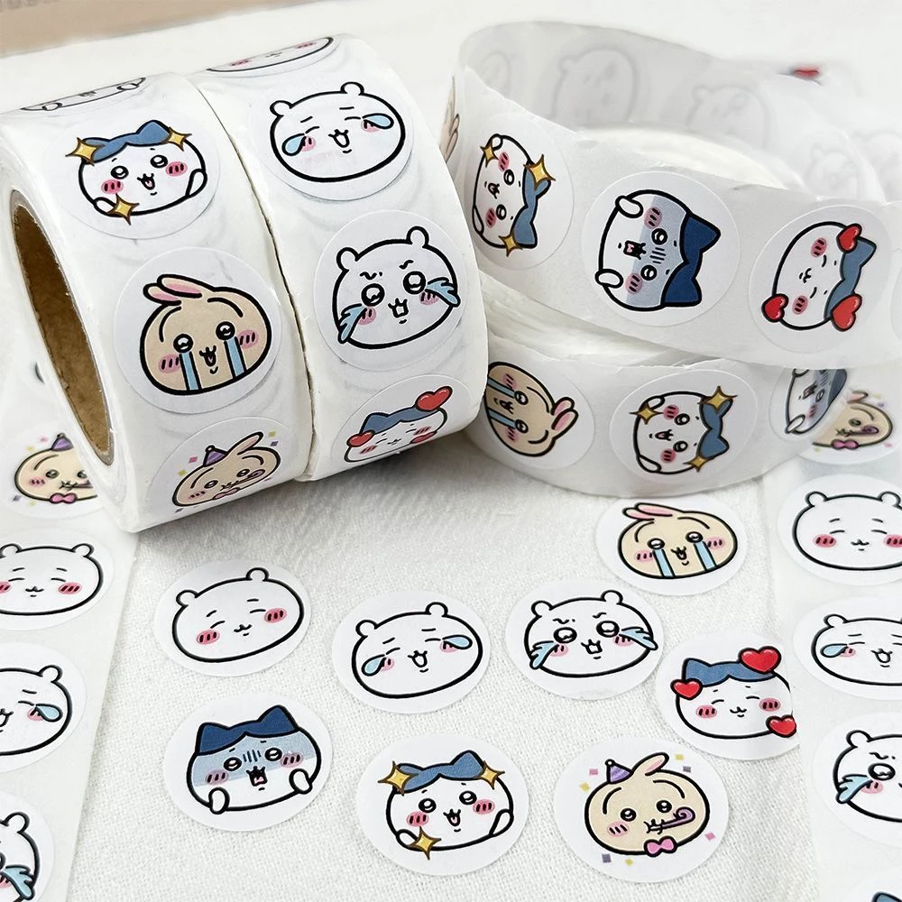 500Pcs Chiikawas Cartoon Kawaii Emoji Roll Stickers Hand Ledger Notebook Phone Case Sealing Decoration Sticker Children Toys