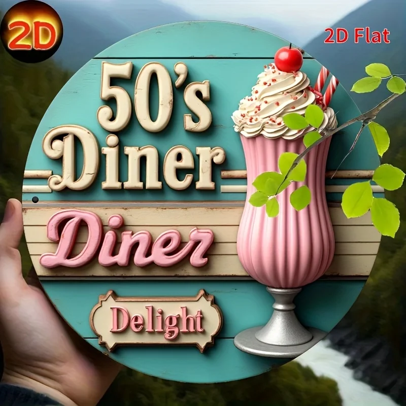 2D flacher, rosa Milchshake - 20x20 cm (8x8 Zoll), geeignet für humorvolle Landhausdekoration in Häusern, Bars, Gärten, Cafés, Garagen und mehr.
