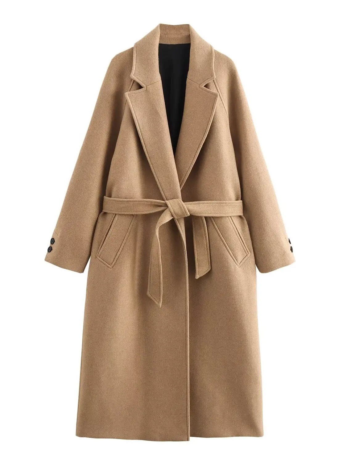 

Loose Long Sve Coat Women's Faionable Collar Belted Waist Winter Outerwear Four Colors Available Thiened Polyester