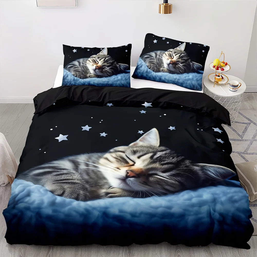 2/3pcs Duvet Cover Set, Soft And Comfortable, Cat Duvet Cover, Cat Girl Bedding Set 3d Cat Pattern Bedding Set,Core Not Included