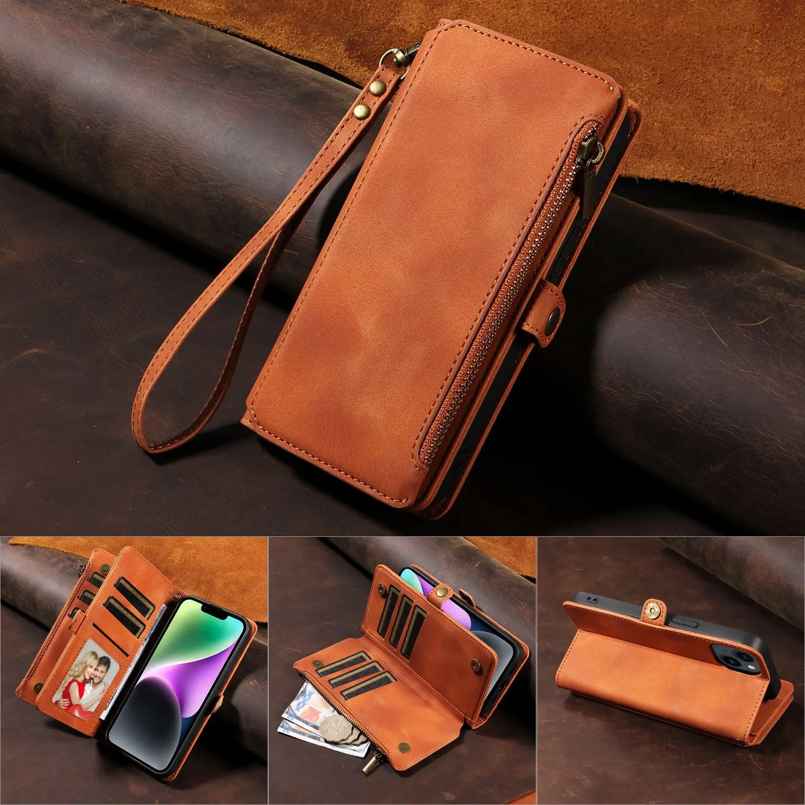 

Handbag Zip Wallet Case for Google Pixel 9 Pro XL 8 8A 7 7A 6A 6 5 5A 4 4A Luxury Wrist Strap Leather Lanyard Magnetic Bag Case