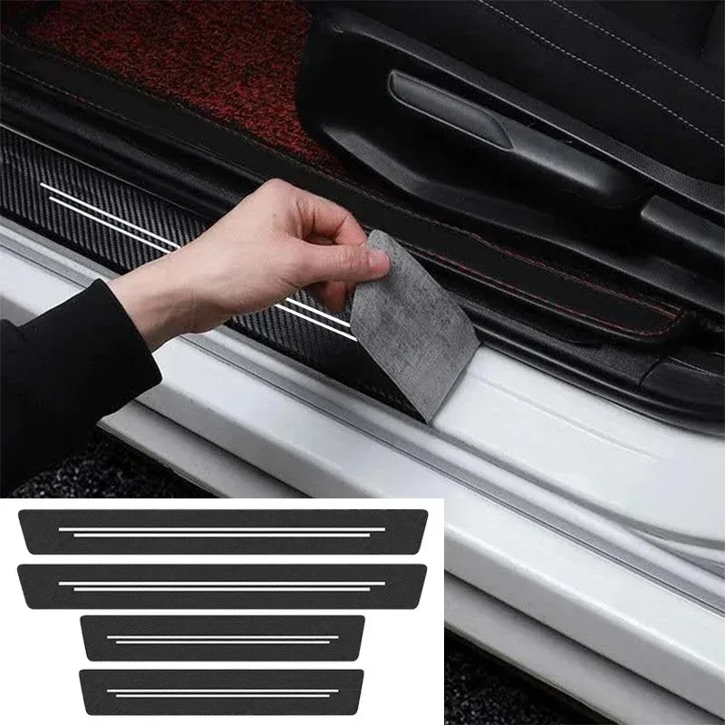 

New Universal Imitation Carbon Fiber Leather Car Door Sill Protection Strip Tough And Durable Decorative Car Sticker Accessories