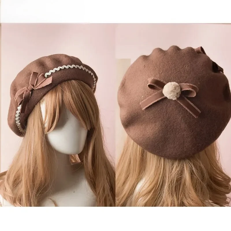 

Осенне-зимний готический флисовый берет, милая студенческая женская шляпа моряка в стиле Лолиты, милая клетчатая полосатая женская шляпа с бантом