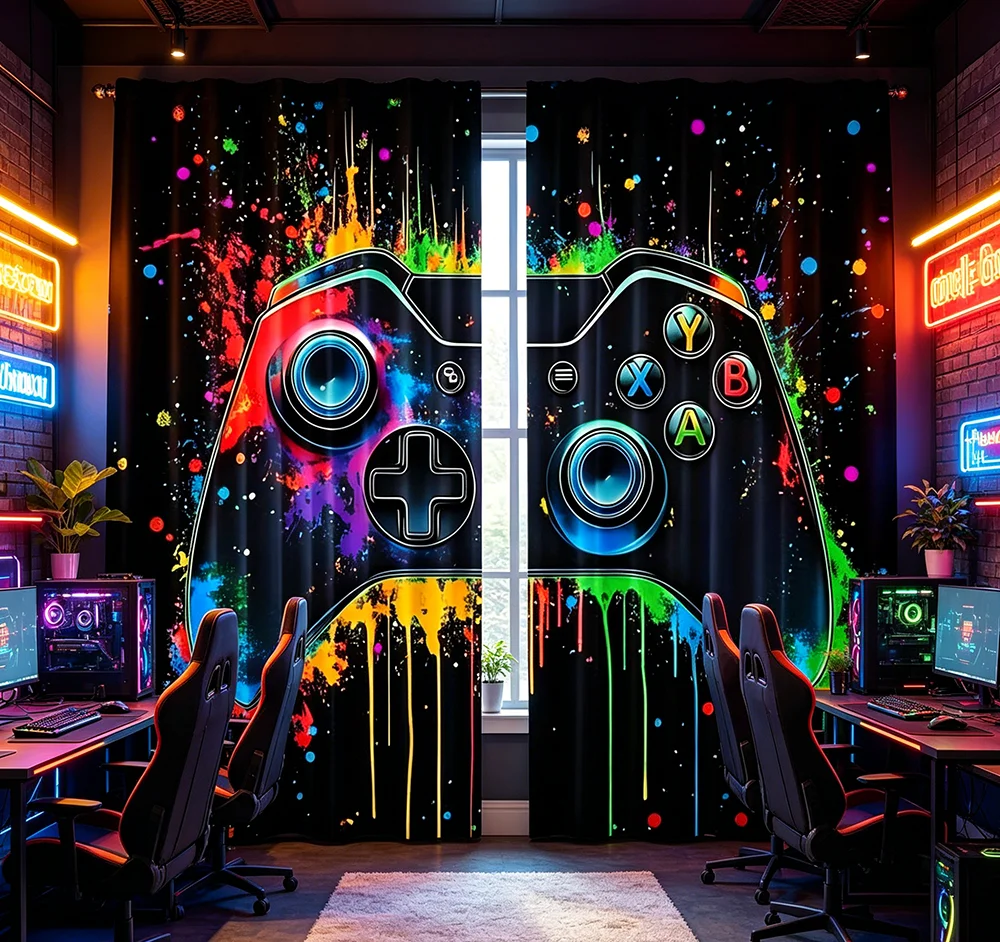 2 Cortinas Digitais Estampadas - Retro Gaming Cafe avaliação e preço