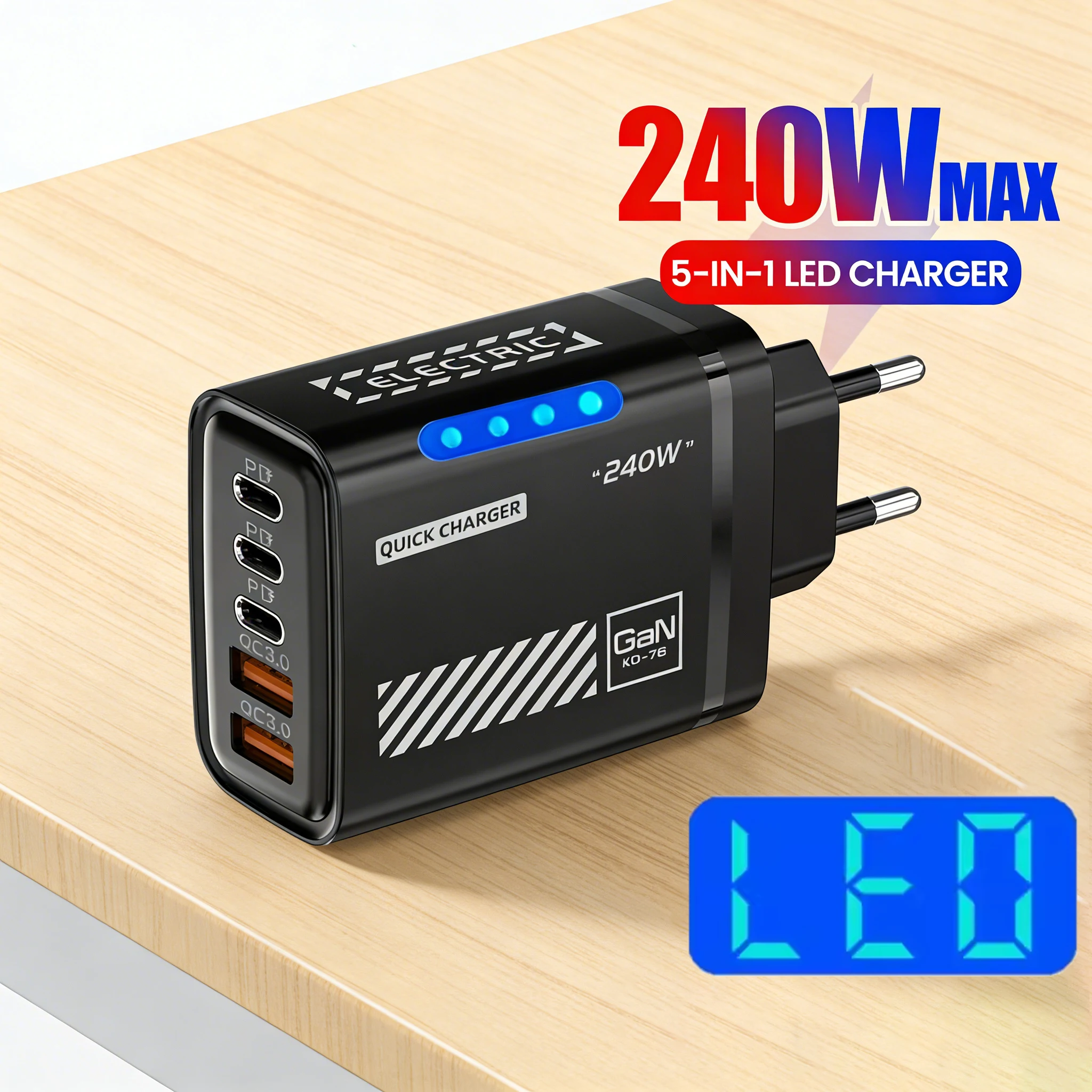 Total 240W GaN 5 Ports USB C Fast Charger PD QC3.0 Desktop W