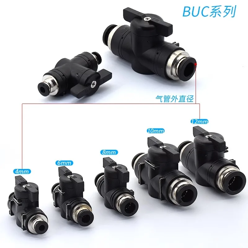 

10 Pcs Pneumatic Push In Quick Joint Connector Hand Valve To Turn Switch Manual Ball Current-limiting BUC 4mm 6mm 8mm 10mm 12mm