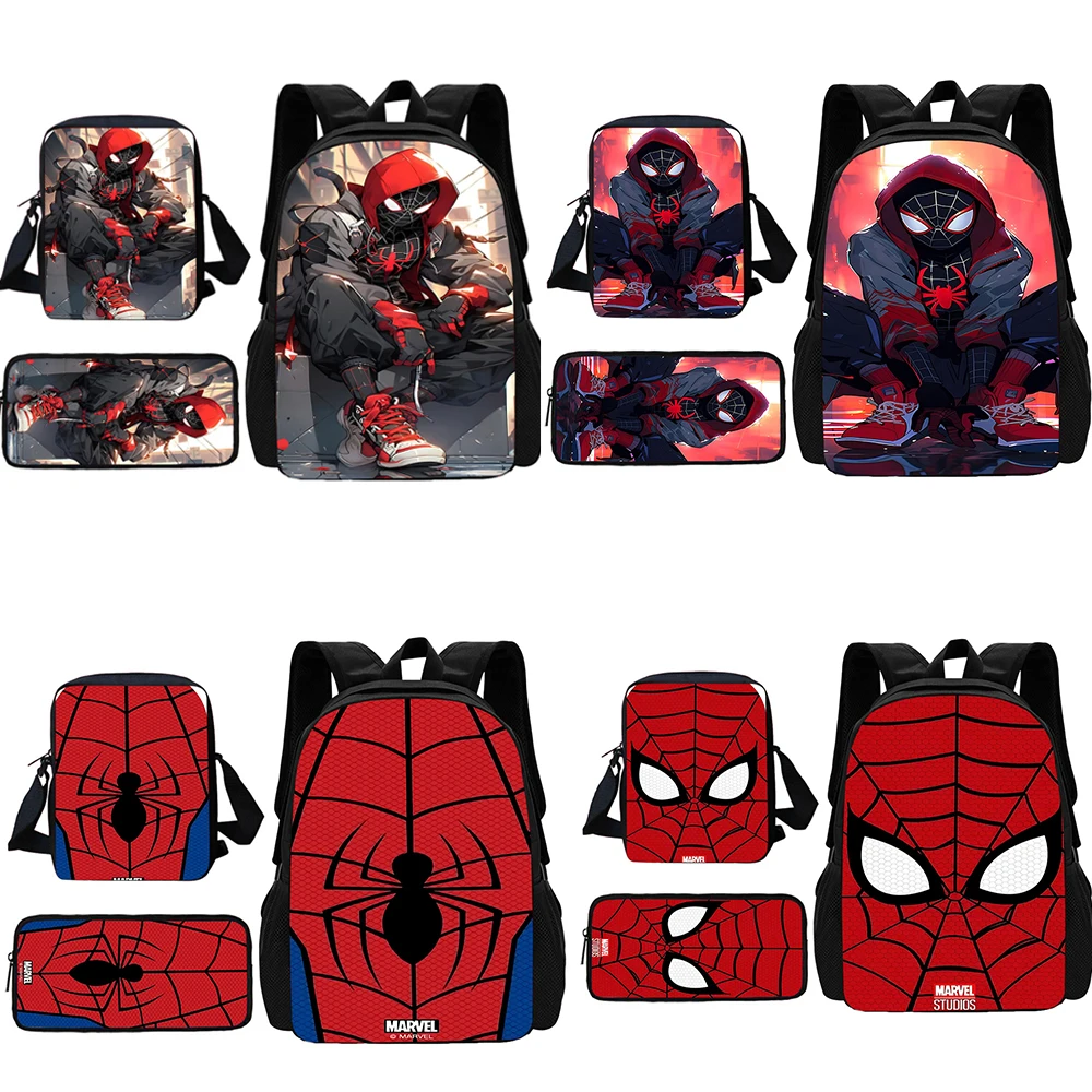 3 pcs set Cute anime Spiders-man Child School Backpack With Shoulder Bag Pencil Bags School Bags for Boys Girls Best Gift