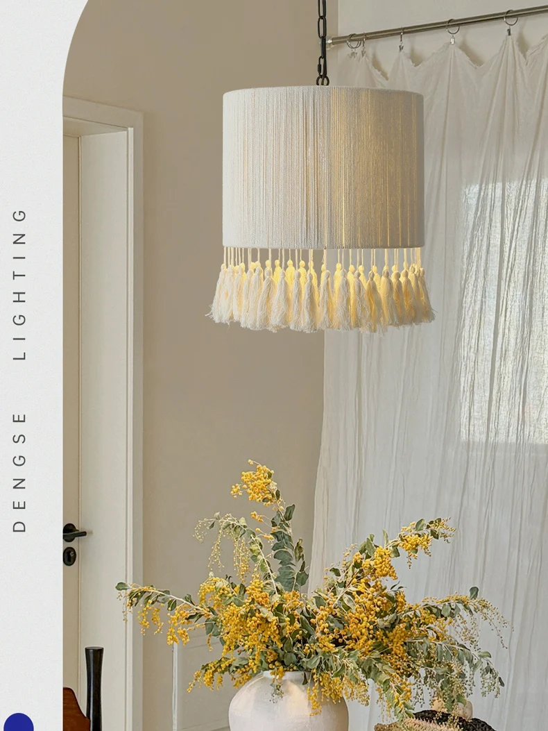 BOTIMI Cotton Yarn Tassel Pendant Lights For Bedside Nordic Dining Kitchen Restaurant Hanging Lamp Single Island Lighting