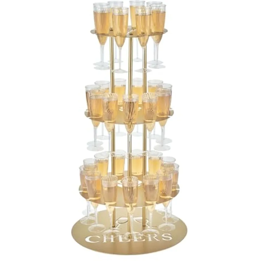 

Metal Champagne Flute Holder Stand for Party 3-Tier Champagne Tower Display Holds 32 Glasses, Champagne Stand Holder for Weddin