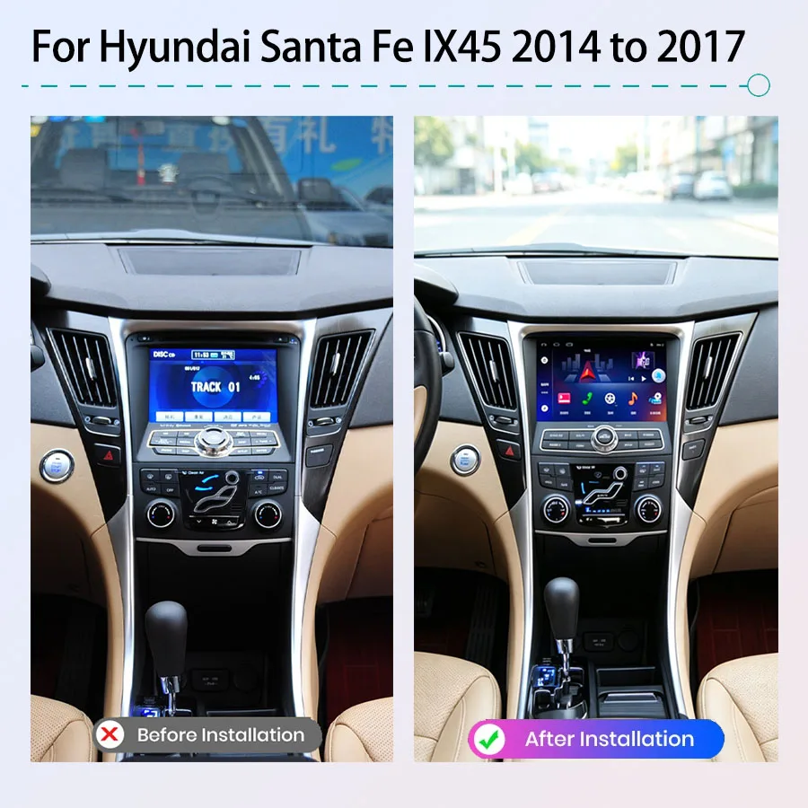 Car Radio For Hyundai Santa Fe IX45 2014 to 2017 Wireless CarPlay Android Auto Navigation Stereo Multimedia Video Player WiFi