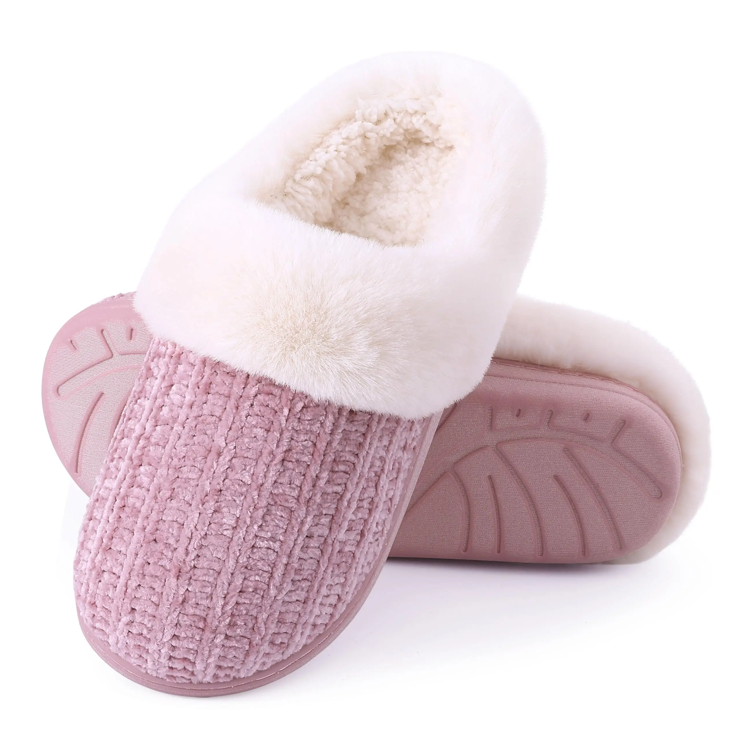 Smile PoP Winter Fuzzy Women Slippers Indoor Antiskid Fur House Slippers Outdoor Warm Fleece Slippers With  Memory Foam Slippers