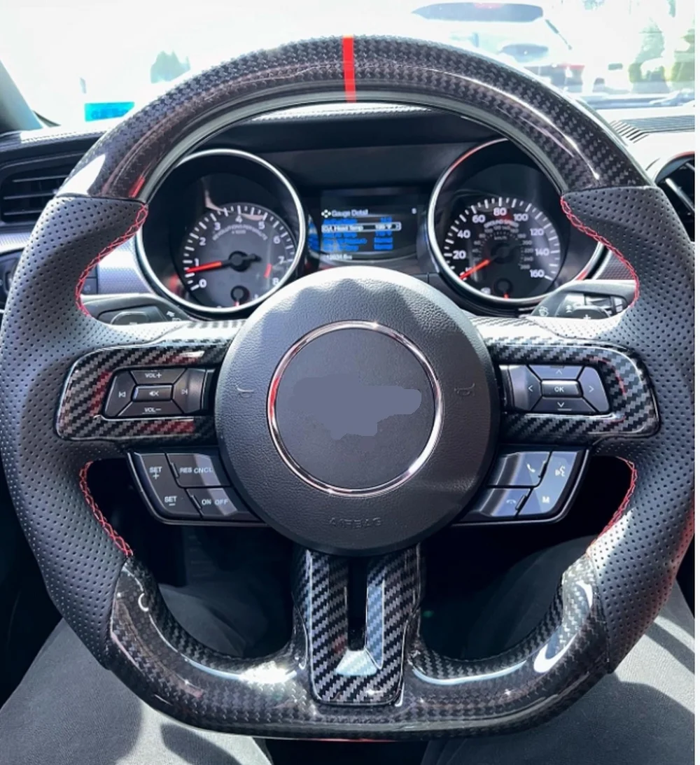 Mustang Carbon Fiber Steering Wheel For Ford Mustang 2018 2019 2020 2021 2022 2023 GT Shelby Steering Wheel Alcantara Leather