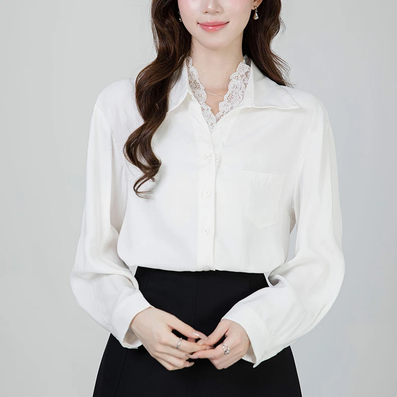 

Office Ladies OL Work Lace Shirt Women Blouse Spring Autumn Fashion Splicing Long Sleeve Top Party Business Shirt