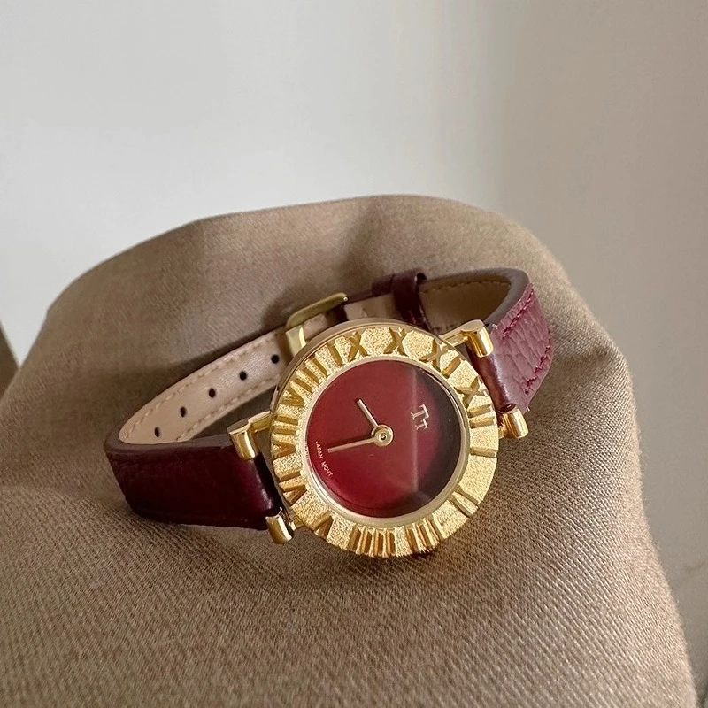 

Luxury Red Top Brand Women's Quartz Watch Retro Gold Roman Frame Leather Waterproof Leather Women's Watch Relógio Feminino