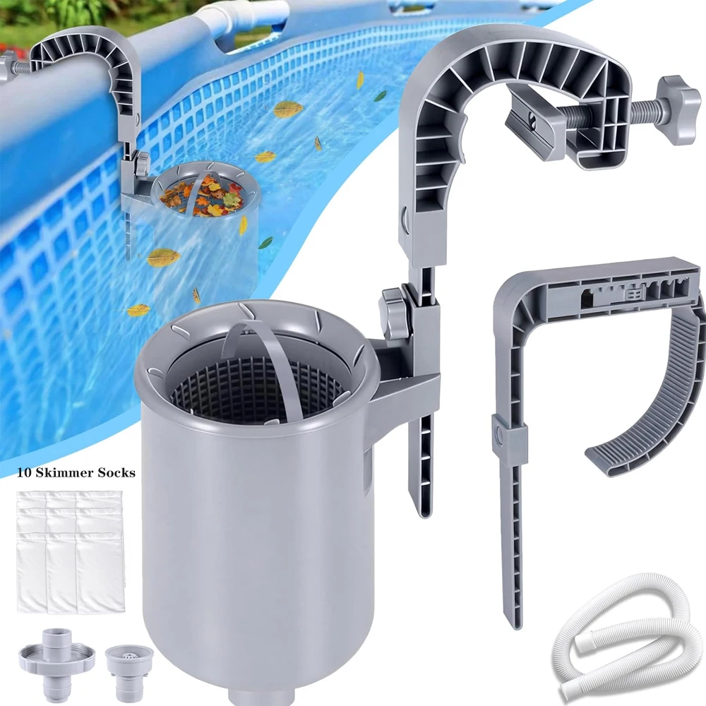 Above Ground Pool Skimmer Wall Mount Surface Skimmer with Hose & Basket, Compatible with Intex Pools, Adjustable Floating Filter
