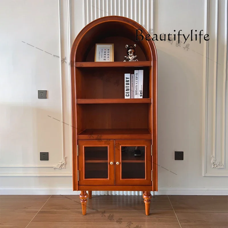 

American light luxury solid wood bookcase small apartment living room locker French retro arched dining side cabinet