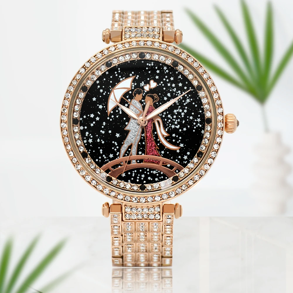 Orologio da donna al quarzo con diamanti di lusso Orologio da donna con cinturino in oro rosa in acciaio inossidabile di alta qualità Orologio luminoso impermeabile