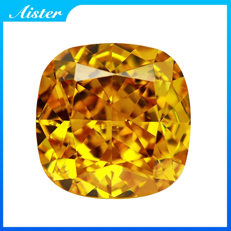 Now Golden Yellow Square Cushion Crushed Ice Cut Cubic Zirconia High Carbon Diamond CZ 4K Cutting 5A+ Quality