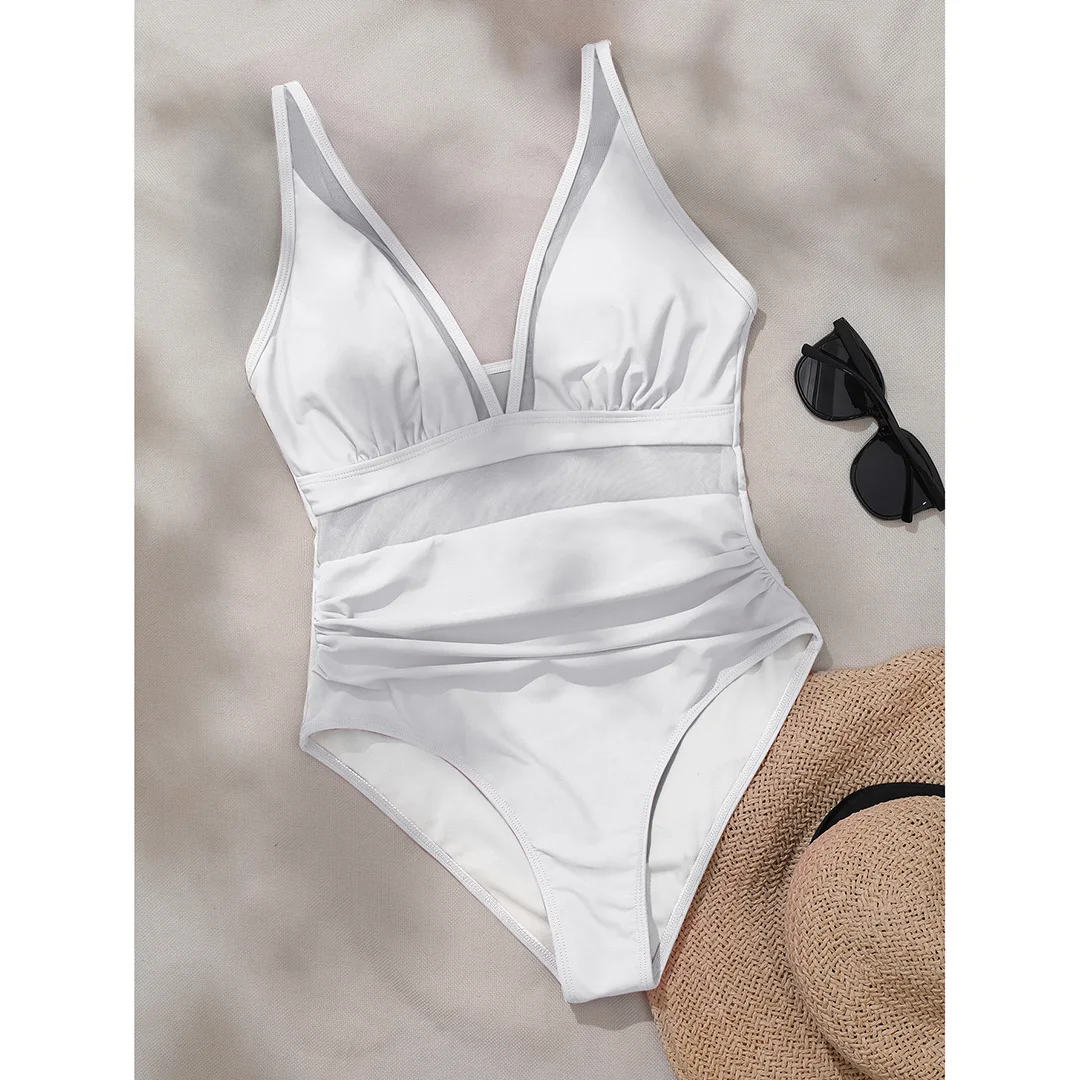 S - XL Neuer sexy, durchsichtiger Badeanzug mit V-Ausschnitt für Damen, einteiliger Badeanzug, Monokini mit hohem Beinausschnitt, Badebekleidung, Badeanzug, Modell V5136 – Detail 26