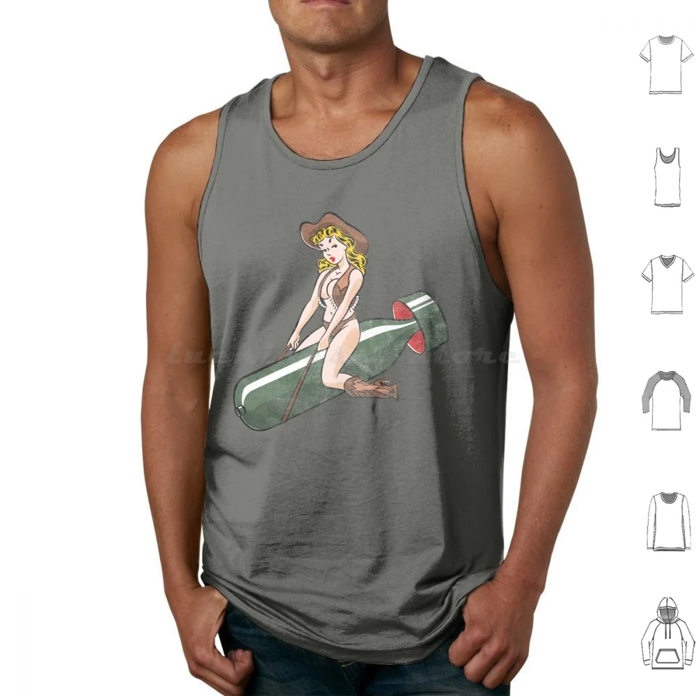 

Salty-Dog Bomb Riding Cowgirl Tank Tops Vest Sleeveless Bomb Pinup Up Cowgirl Retro Comics Vintage War Bombs American