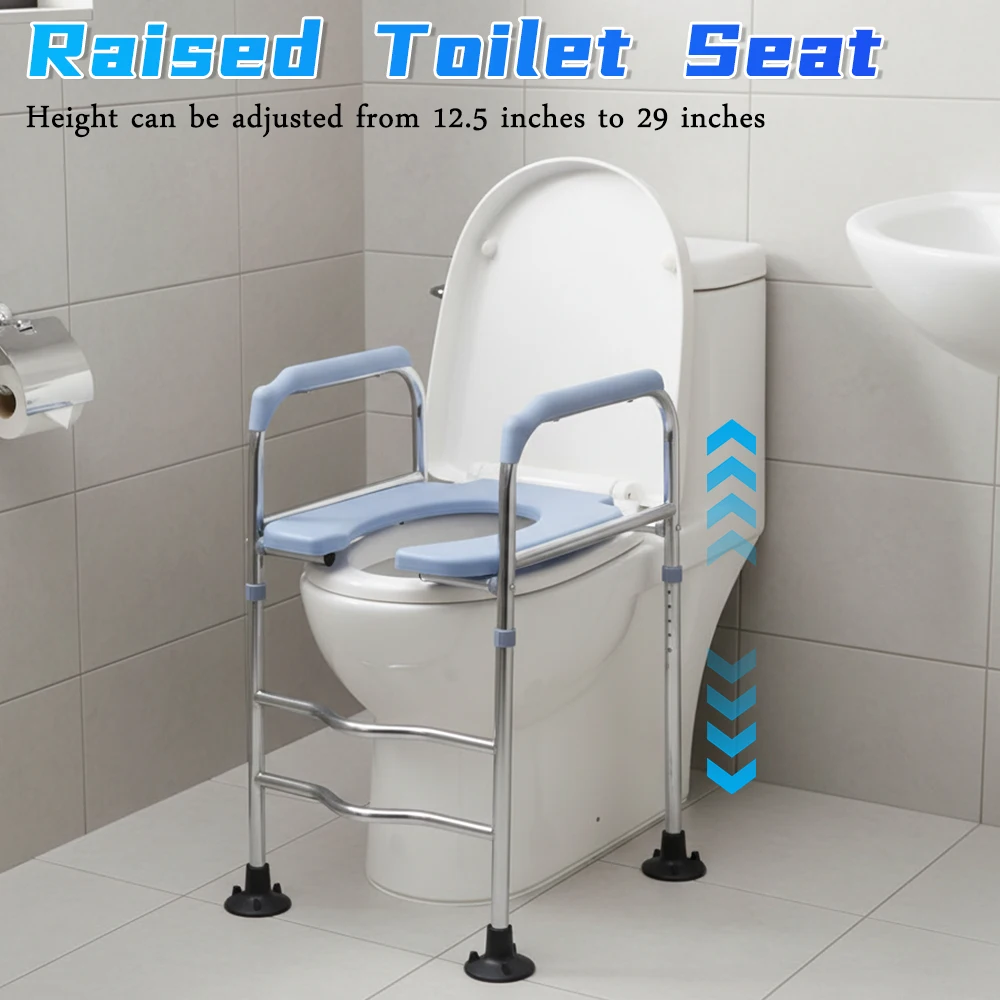

Raised Toilet Seat with Handles Toilet Seat Riser for Seniors with Adjustable Height 400lb Handicap Elevated Toilet Seat