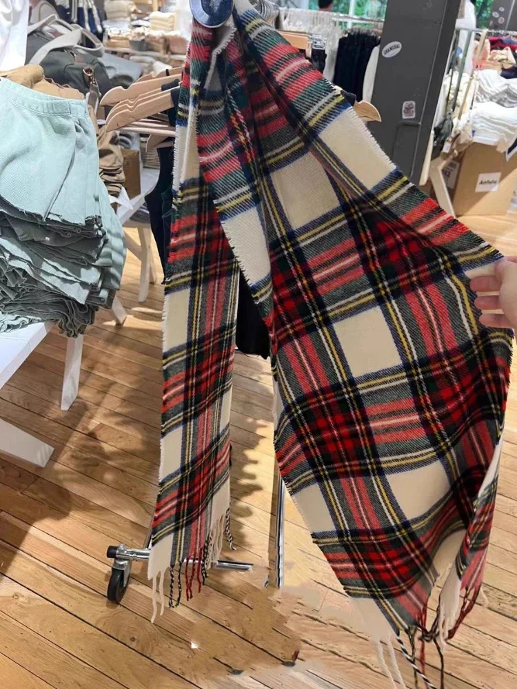 

Striped Knitted Scarf for Women 2024 Winter Versatile Preppy Scarf for Female Thicken Christmas Plaid American Warm Scarf