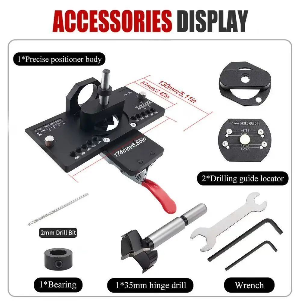 Carpenter Cabinet Door Hinges Punch Jig 35mm Hole Drilling Guide Locator with Fixture Ruler Boring Hinge Hole Opener Template
