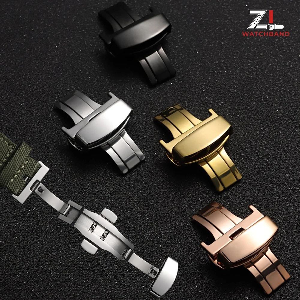 Butterfly Deployment Buckle Double Click Stainless Steel Clasp Strap Watch Band 10/12/14/16/18/20/22mm Clasp Watchband Accessory