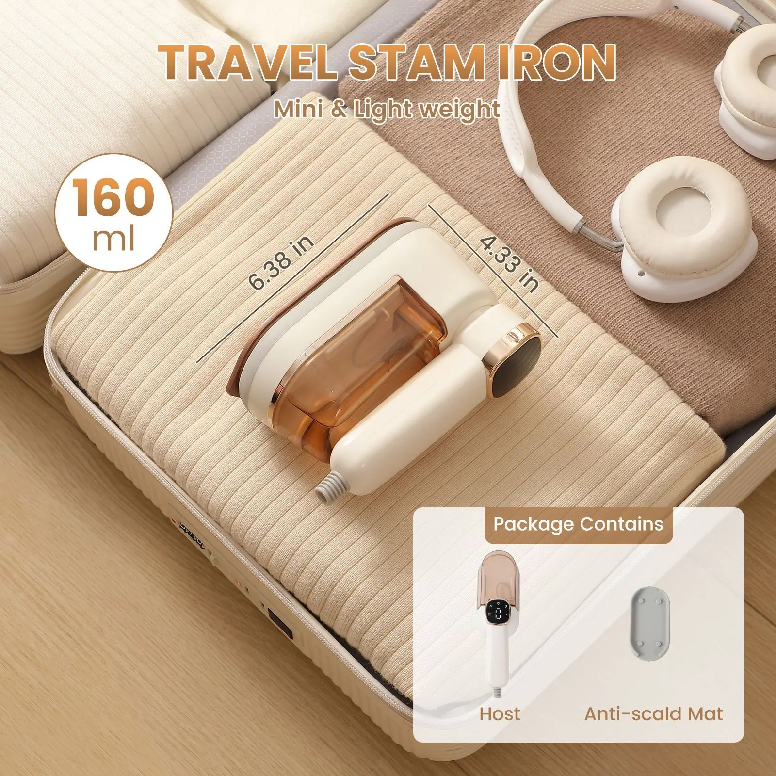 شاشة تعمل باللمس 180 °   مكوّاة معلقة محمولة، متعددة السرعات، خزان مياه قابل للفصل، مكواة بخار عالية الطاقة وسهلة التنظيف