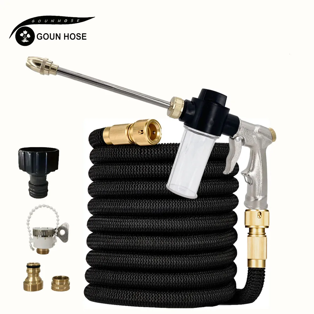 

Garden Hose Metal High-Pressure Foam Water Gun Flexible Stretchable Rubber Water Pipe For Lawn Irrigation And Car Washing