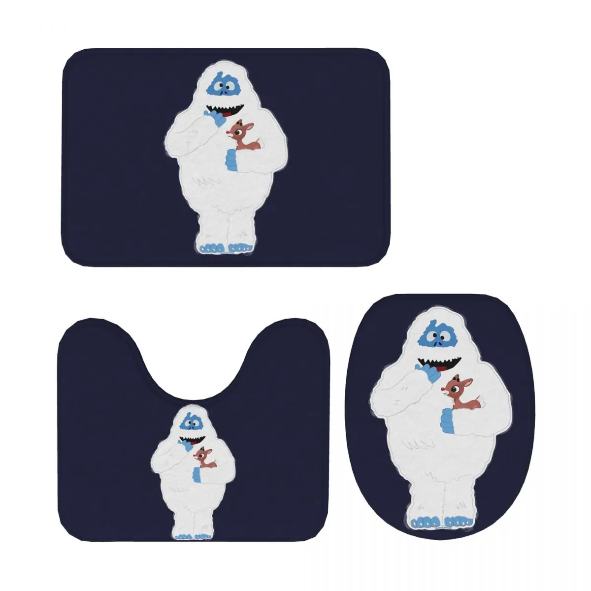 

Christmas Abominable Snowman With Rudolph 3 Pcs Bath Mat Bathroom Set Toilet Lid Cover Home Decor Non-Slip Carpet Floor Rug