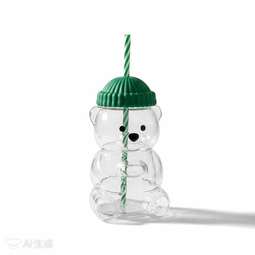 

2026 New Cartoon Bear Shaped Coffee Mug Cute Bear Mug Glass Cup With Straw Transparent Creative Milk Coffee Water Cups
