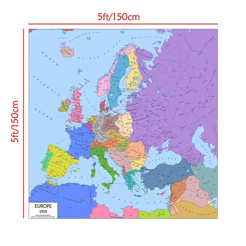 150*150Cm Peta Politik Eropa Versi 1950 Tahun Dinding Tanpa Bingkai Poster Kanvas Lukisan Dekorasi Rumah Perlengkapan Sekolah