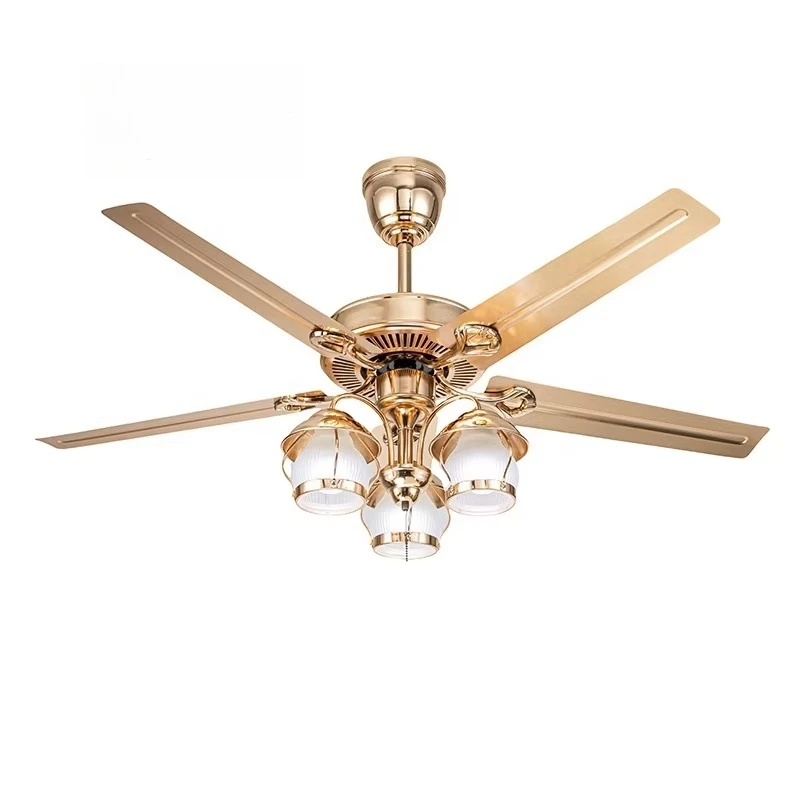 Modern Deluxe 52-Inch Gold Plated Light Emitting Diode Ceiling Fan with Remote Control for Living Room or Hotel Decorative Fan