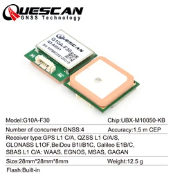 UBX-M10050-KB M10 GPS GLONASS Galileo BeiDou M10 GPS GNSS Module with Antenna NMEA0183 Receiver 1-25Hz Built-in Flash G10A-F30